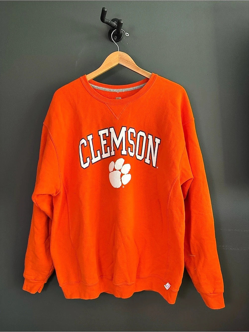 Vintage 90s Russell Athletic Clemson Crewneck Sweatshirt Orange Tiger Paw L